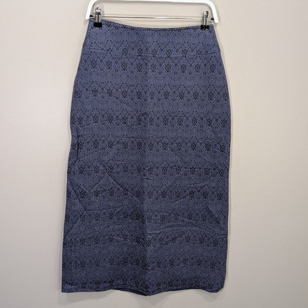 J. Jill Silk Skirt Midi Blue Jacquard Western Boho Chic Quiet Luxury - Size 4P